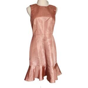 J.Crew Rita Pink Ruffle Hem Sleeveless Sheath Dress Black Bow Women's Size 4